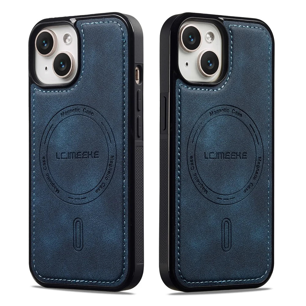 LC.IMEEKE L6 For iPhone 14 / 13 Case PU Leather Coated PC TPU Phone Cover Compatible with MagSafe - Blue - 2