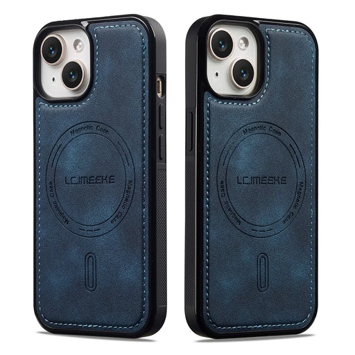 LC.IMEEKE L6 For iPhone 14 / 13 Case PU Leather Coated PC TPU Phone Cover Compatible with MagSafe - Blue - 2