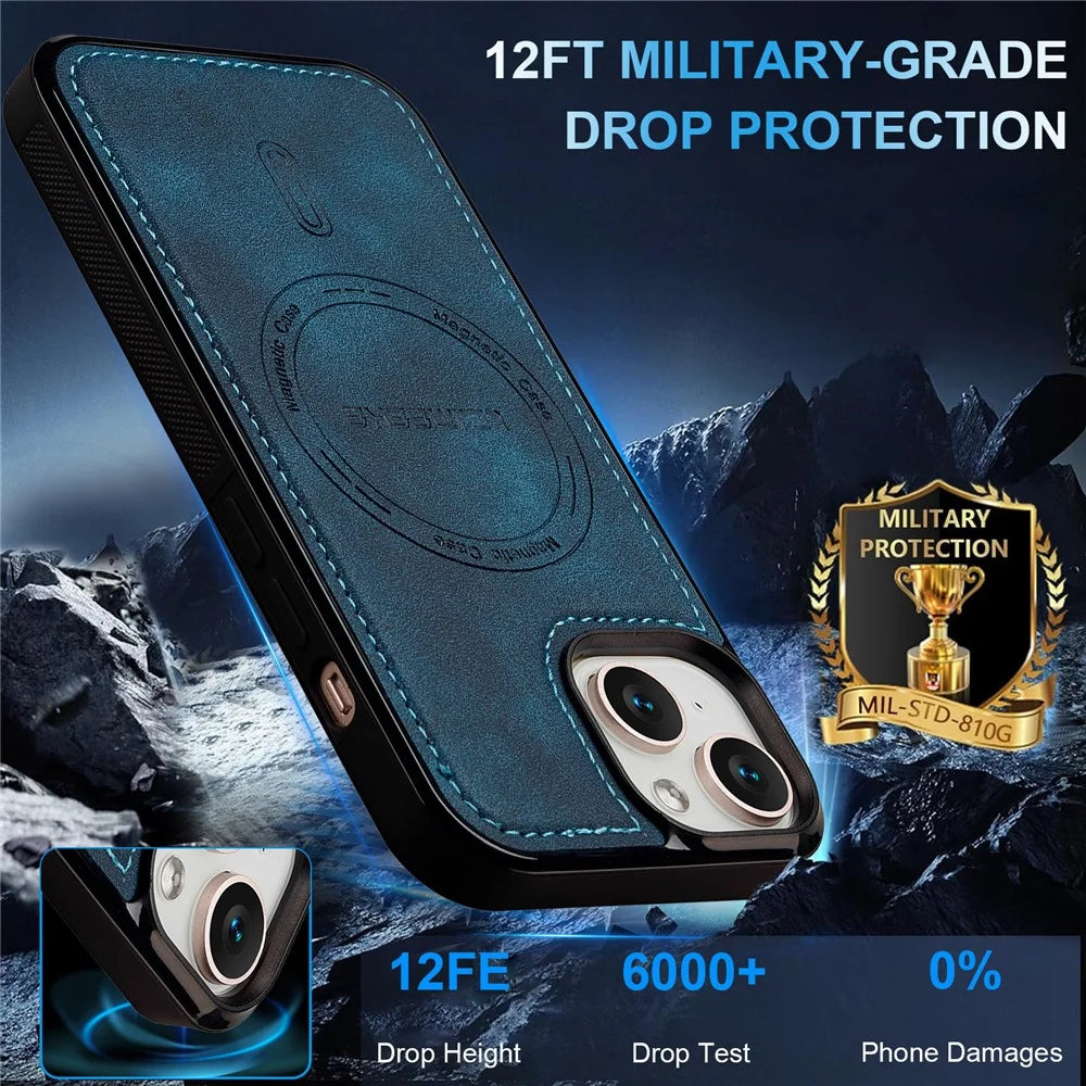 LC.IMEEKE L6 For iPhone 14 / 13 Case PU Leather Coated PC TPU Phone Cover Compatible with MagSafe - Blue - 3