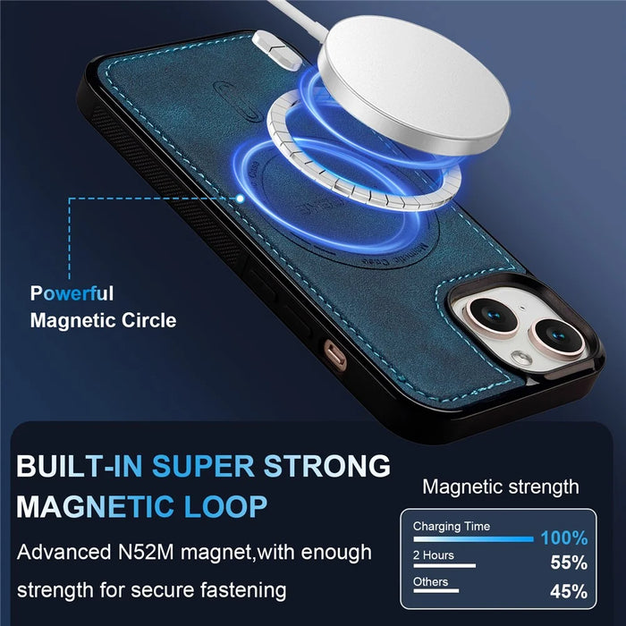 LC.IMEEKE L6 For iPhone 14 / 13 Case PU Leather Coated PC TPU Phone Cover Compatible with MagSafe - Blue - 7