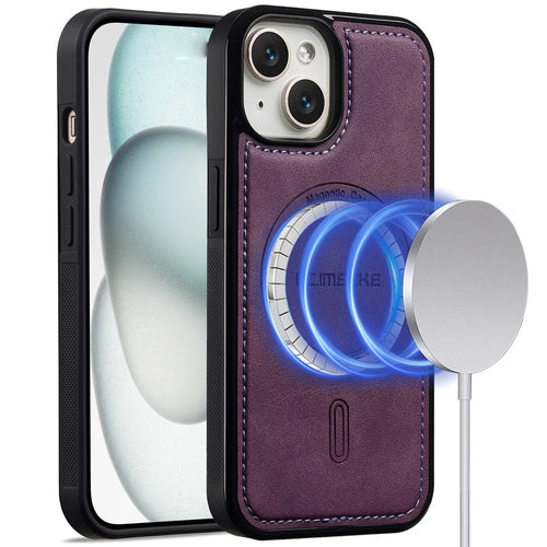 LC.IMEEKE L6 For iPhone 15 Plus / 14 Plus Case PU Leather Coated PC TPU Phone Cover Compatible with MagSafe - Purple - 1