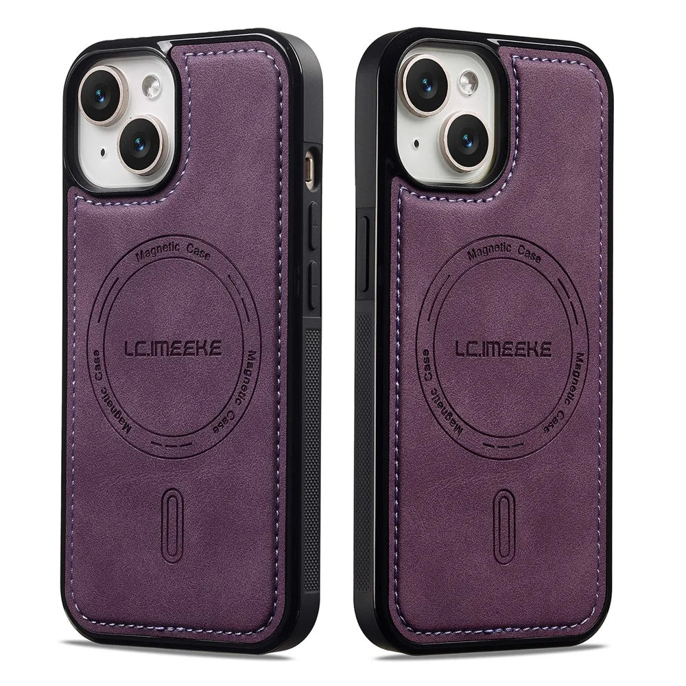 LC.IMEEKE L6 For iPhone 15 Plus / 14 Plus Case PU Leather Coated PC TPU Phone Cover Compatible with MagSafe - Purple - 2