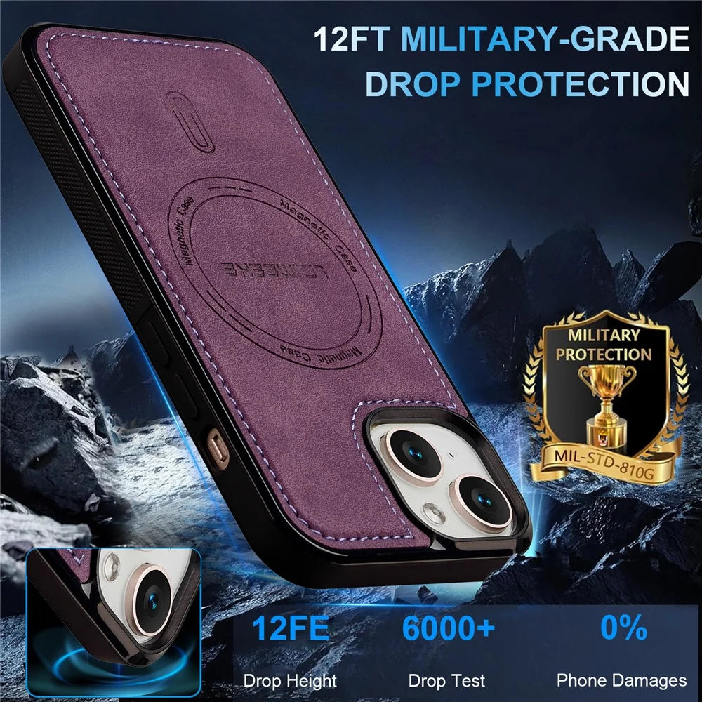 LC.IMEEKE L6 For iPhone 15 Plus / 14 Plus Case PU Leather Coated PC TPU Phone Cover Compatible with MagSafe - Purple - 3