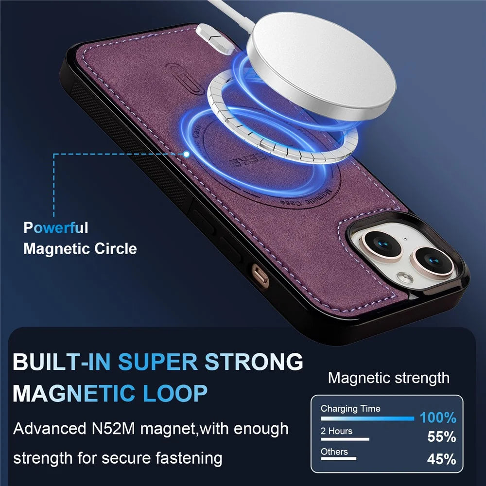 LC.IMEEKE L6 For iPhone 15 Plus / 14 Plus Case PU Leather Coated PC TPU Phone Cover Compatible with MagSafe - Purple - 7