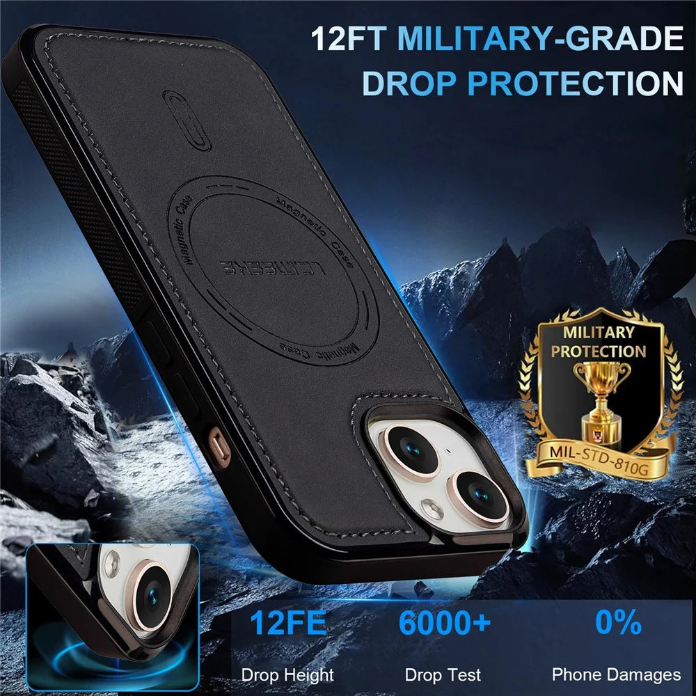 LC.IMEEKE L6 For iPhone 13 mini / 12 mini Case PU Leather Coated PC TPU Phone Cover Compatible with MagSafe - Black - 3