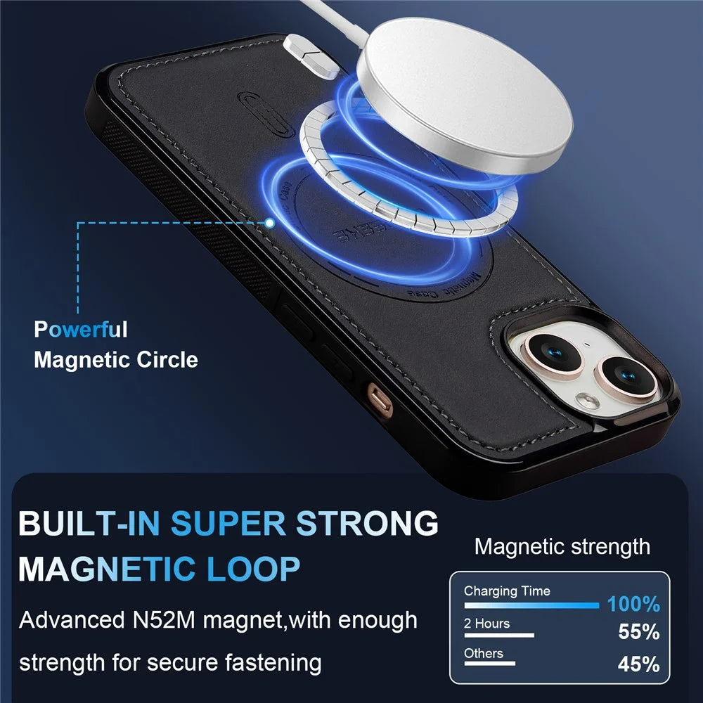 LC.IMEEKE L6 For iPhone 13 mini / 12 mini Case PU Leather Coated PC TPU Phone Cover Compatible with MagSafe - Black - 7