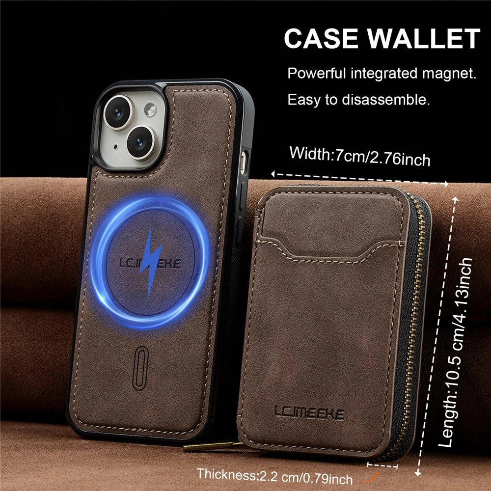 LC.IMEEKE L6 For iPhone 13 mini / 12 mini Magnetic Case Detachable Zipper Wallet Leather Coated PC + TPU Phone Cover - Coffee - 5