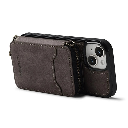 LC.IMEEKE L6 For iPhone 14 / 13 Magnetic Case Detachable Zipper Wallet Leather Coated PC + TPU Phone Cover - Coffee - 2