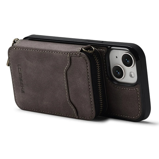 LC.IMEEKE L6 For iPhone 15 Magnetic Case Detachable Zipper Wallet Leather Coated PC + TPU Phone Cover - Coffee - 2