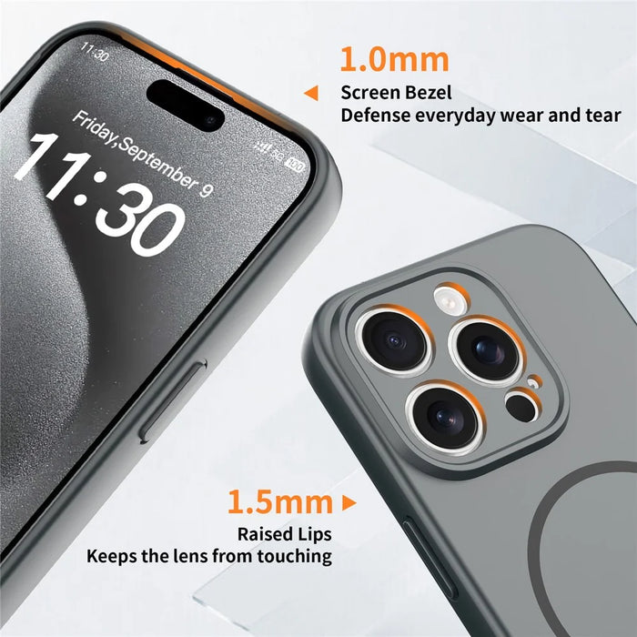 For iPhone 15 Pro Magnetic Case PC + TPU Phone Cover with Tempered Glass Screen Film - Dark Grey - 4