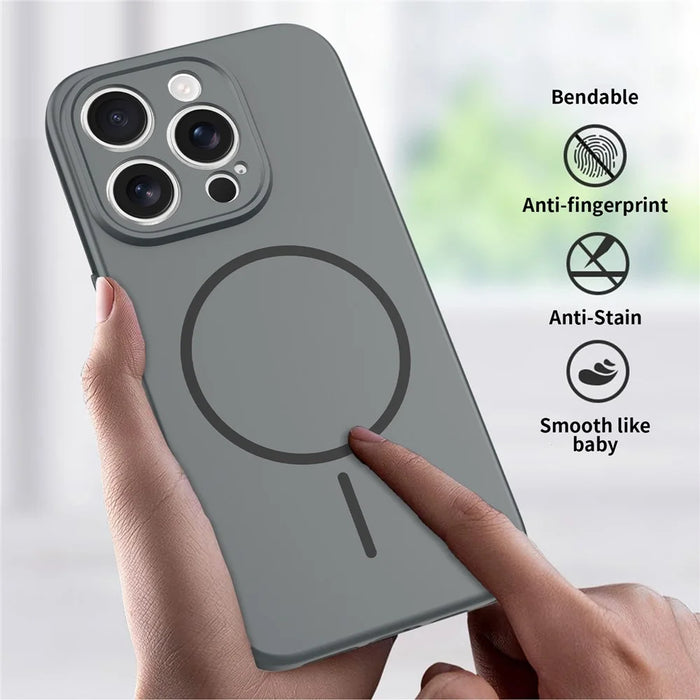 For iPhone 15 Pro Magnetic Case PC + TPU Phone Cover with Tempered Glass Screen Film - Dark Grey - 6