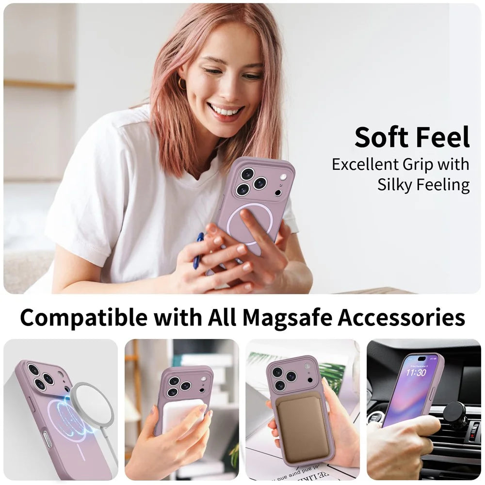 For iPhone 17 Pro Magnetic Case PC + TPU Phone Cover with Tempered Glass Screen Film - Purple - 7