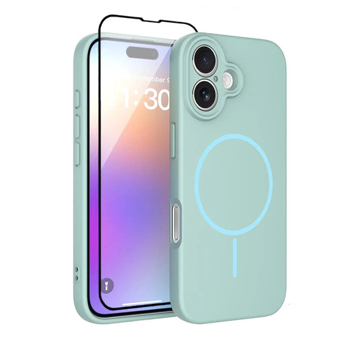 For iPhone 17 Magnetic Case PC + TPU Phone Cover with Tempered Glass Screen Film - Blue - 1