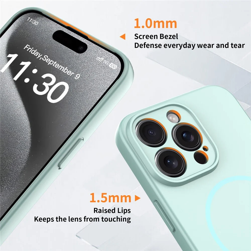 For iPhone 15 Pro Max Magnetic Case PC + TPU Phone Cover with Tempered Glass Screen Film - Blue - 4