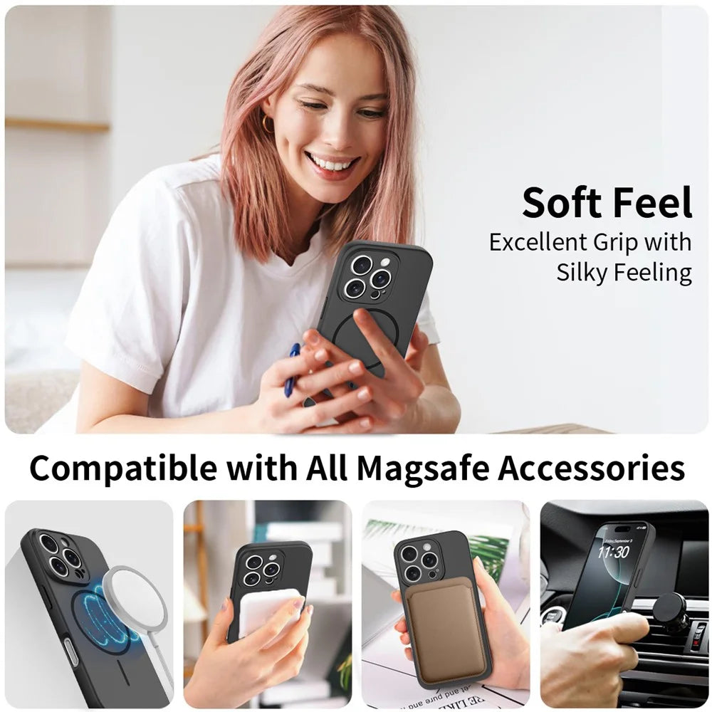 For iPhone 16 Pro Magnetic Case PC + TPU Phone Cover with Tempered Glass Screen Film - Black - 2