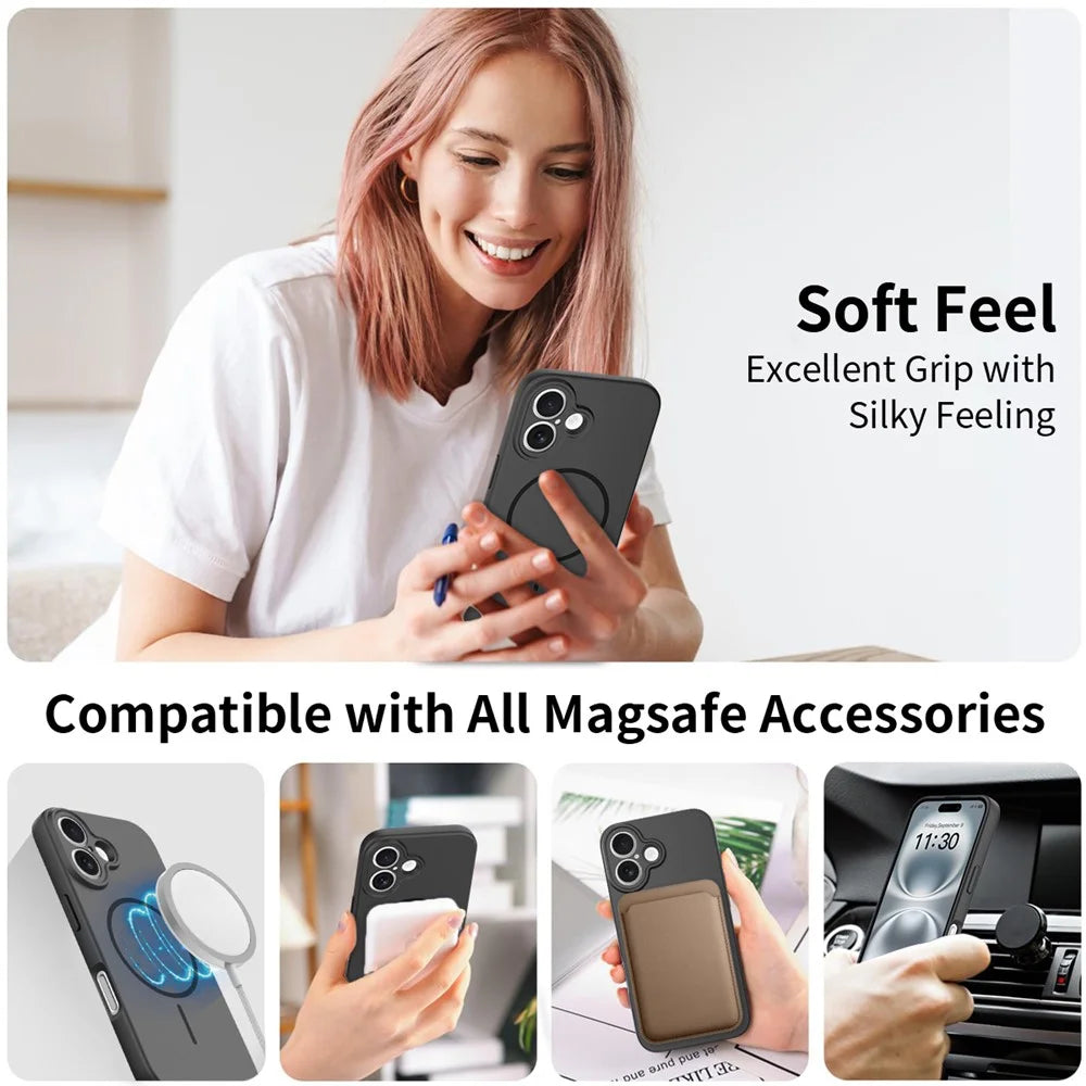 For iPhone 16 Magnetic Case PC + TPU Phone Cover with Tempered Glass Screen Film - Black - 2