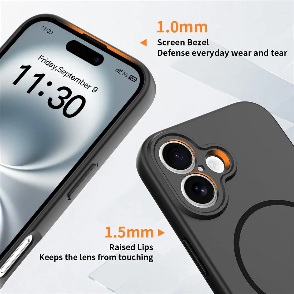 For iPhone 16 Magnetic Case PC + TPU Phone Cover with Tempered Glass Screen Film - Black - 4