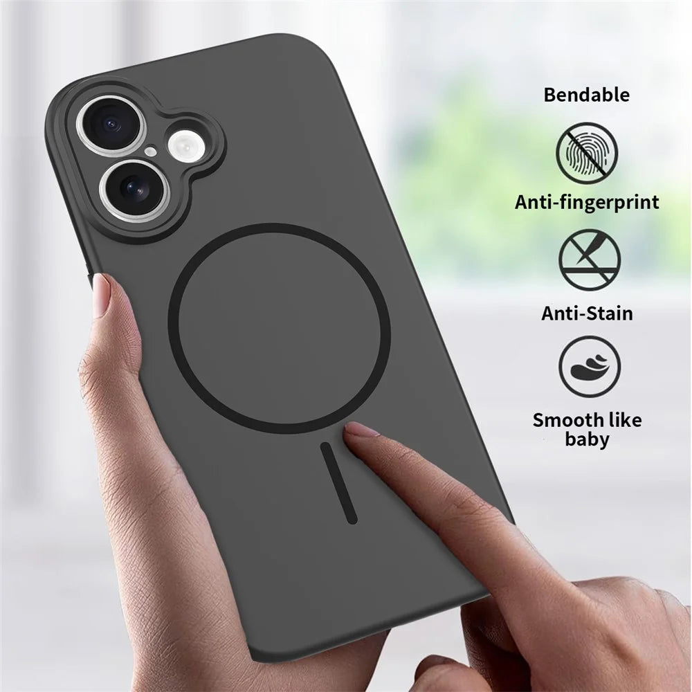 For iPhone 16 Magnetic Case PC + TPU Phone Cover with Tempered Glass Screen Film - Black - 6