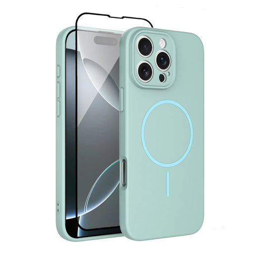 For iPhone 16 Pro Max Magnetic Case PC + TPU Phone Cover with Tempered Glass Screen Film - Blue - 1