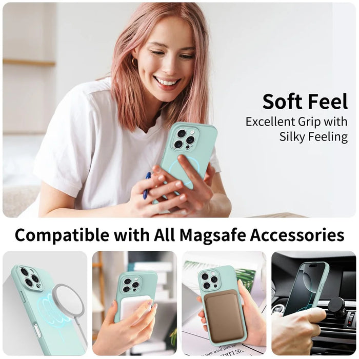 For iPhone 16 Pro Max Magnetic Case PC + TPU Phone Cover with Tempered Glass Screen Film - Blue - 2
