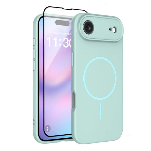 For iPhone Air Magnetic Case PC + TPU Phone Cover with Tempered Glass Screen Film - Blue - 1