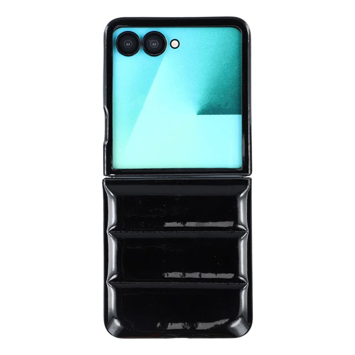 For Samsung Galaxy Z Flip7 5G Case Down Jacket PU Leather + PC Shockproof Phone Cover - Black - 1