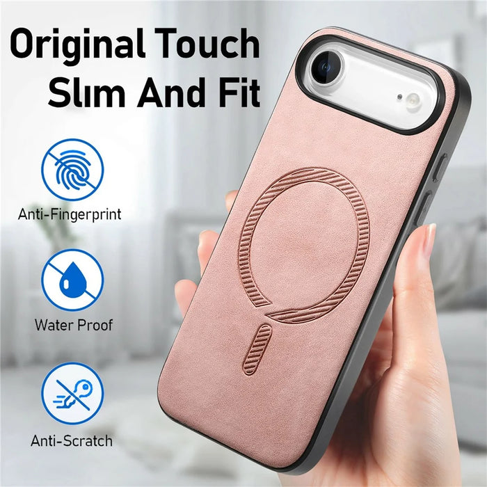 For iPhone Air Leather Back Case Compatible with MagSafe Skin-touch Phone Cover - Pink - 7