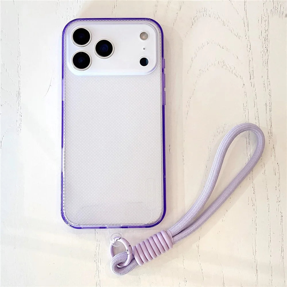 For iPhone 18 Pro / 17 Pro Case 3 in 1 Clear Shockproof TPU PC Phone Back Cover with Wrist Strap - Purple - 2
