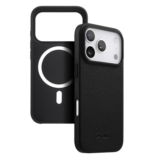 MELKCO For iPhone 17 Pro Max Case Compatible with MagSafe Ultra Thin Genuine Cow Leather + PC Phone Cover - Black - 1