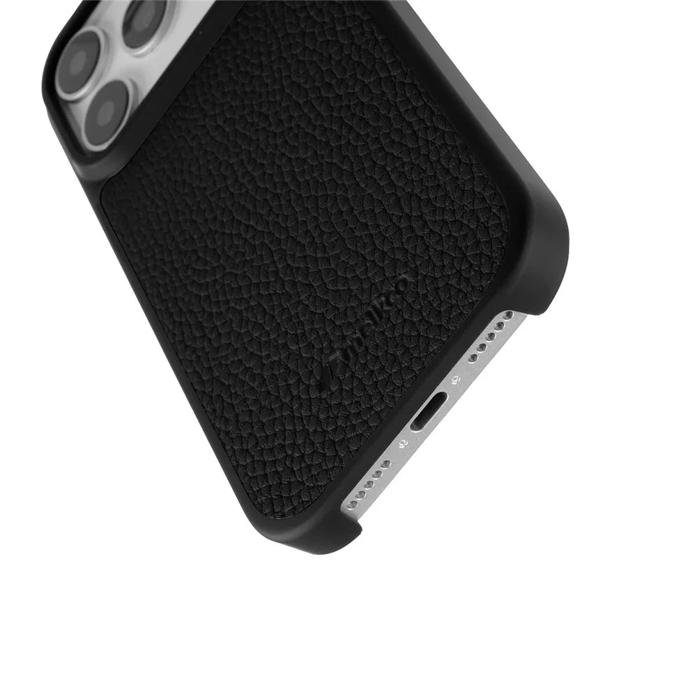 MELKCO For iPhone 17 Pro Max Case Compatible with MagSafe Ultra Thin Genuine Cow Leather + PC Phone Cover - Black - 6