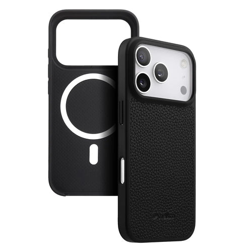 MELKCO For iPhone 17 Pro Case Compatible with MagSafe Ultra Thin Genuine Cow Leather + PC Phone Cover - Black - 1