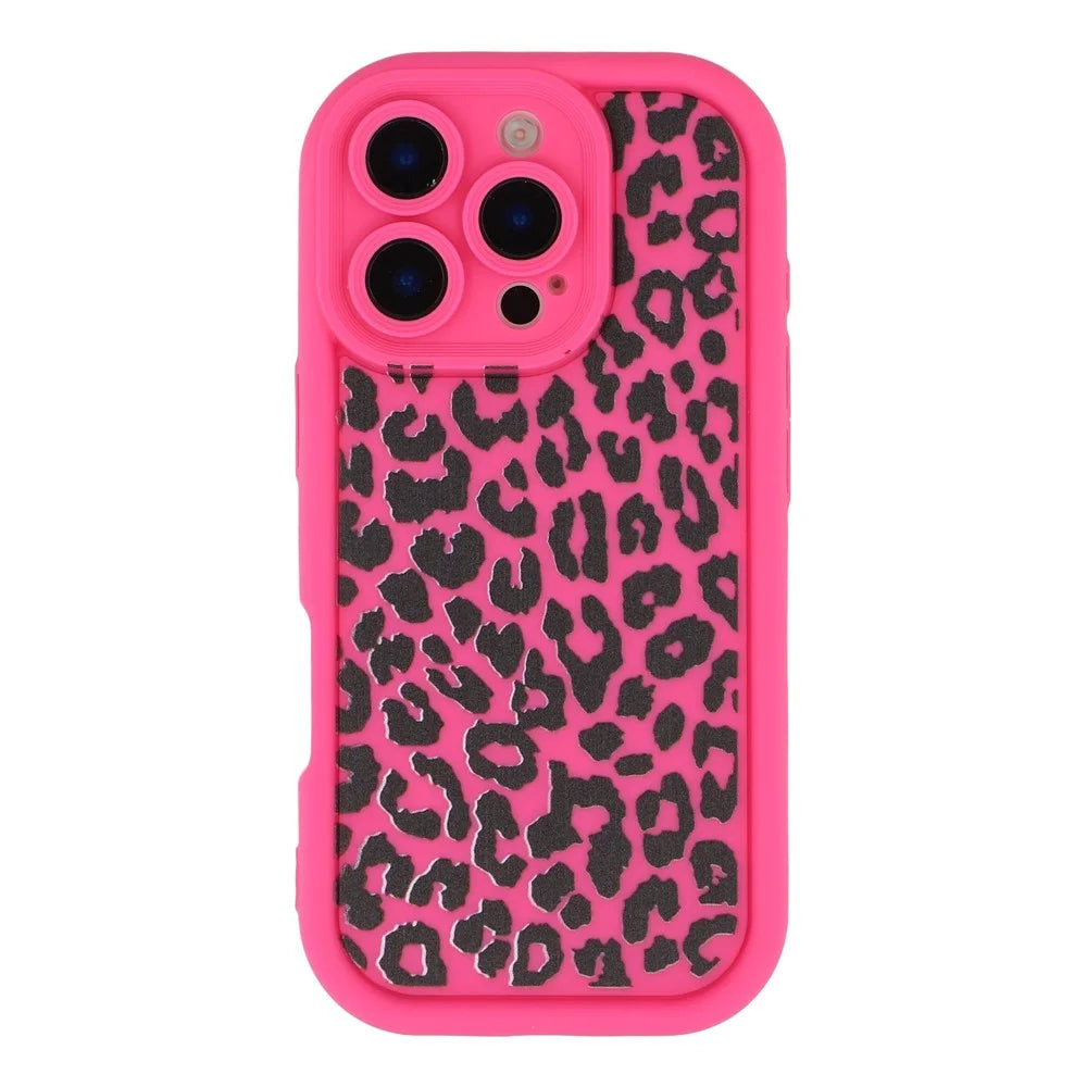 For iPhone 16 Pro Case Leopard Print TPU Shockproof Phone Cover - Rose - 3