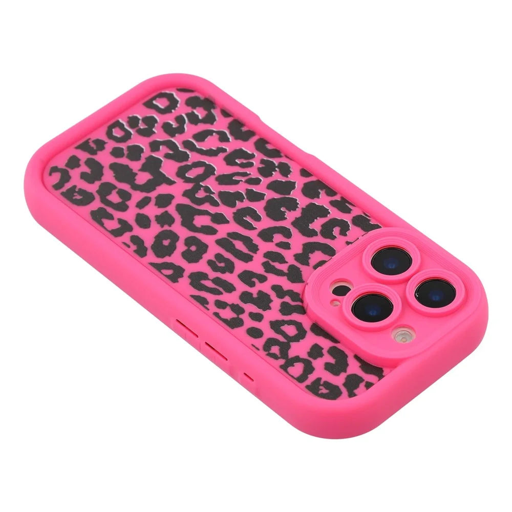 For iPhone 16 Pro Case Leopard Print TPU Shockproof Phone Cover - Rose - 5