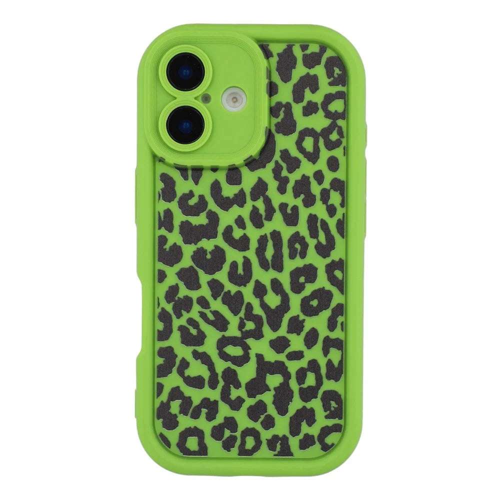 For iPhone 16 Case Leopard Print TPU Shockproof Phone Cover - Green - 3