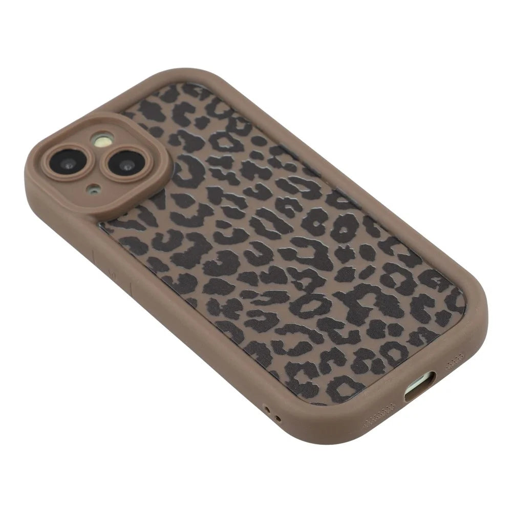 For iPhone 15 Plus Case Leopard Print TPU Shockproof Phone Cover - Coffee - 4