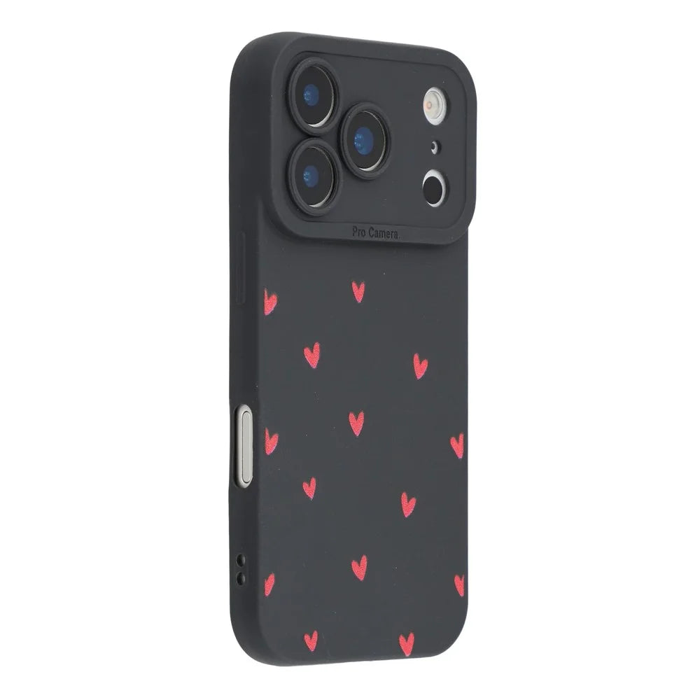 For iPhone 17 Pro Case Heart Pattern TPU Phone Back Cover - Black / Red Hearts - 1