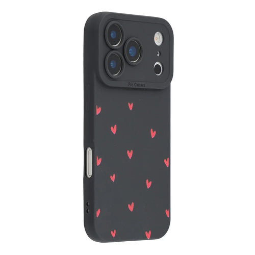 For iPhone 17 Pro Case Heart Pattern TPU Phone Back Cover - Black / Red Hearts - 1
