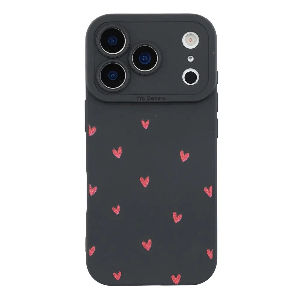 For iPhone 17 Pro Case Heart Pattern TPU Phone Back Cover - Black / Red Hearts - 3