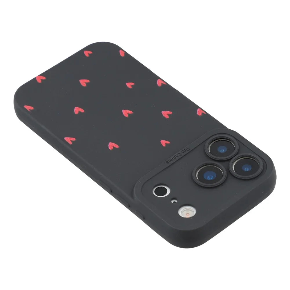 For iPhone 17 Pro Case Heart Pattern TPU Phone Back Cover - Black / Red Hearts - 5