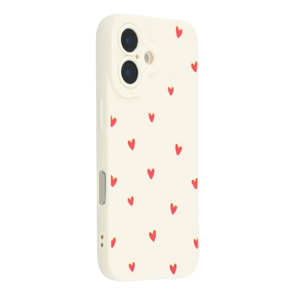 For iPhone 16 Case Heart Pattern TPU Phone Back Cover - Antique White / Red Hearts - 1