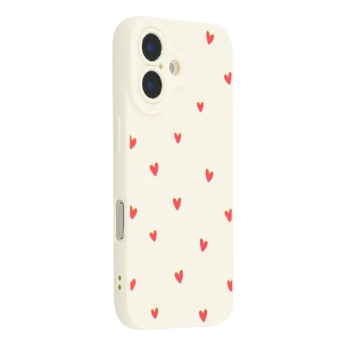 For iPhone 16 Case Heart Pattern TPU Phone Back Cover - Antique White / Red Hearts - 1
