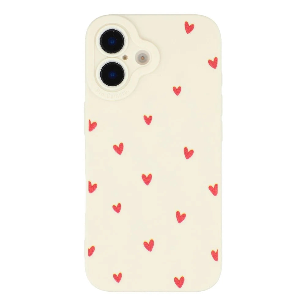 For iPhone 16 Case Heart Pattern TPU Phone Back Cover - Antique White / Red Hearts - 3