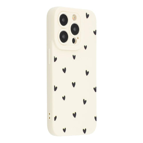 For iPhone 15 Pro Case Heart Pattern TPU Phone Back Cover - Antique White / Black Hearts - 1