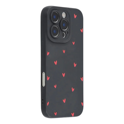 For iPhone 16 Pro Case Heart Pattern TPU Phone Back Cover - Black / Red Hearts - 1