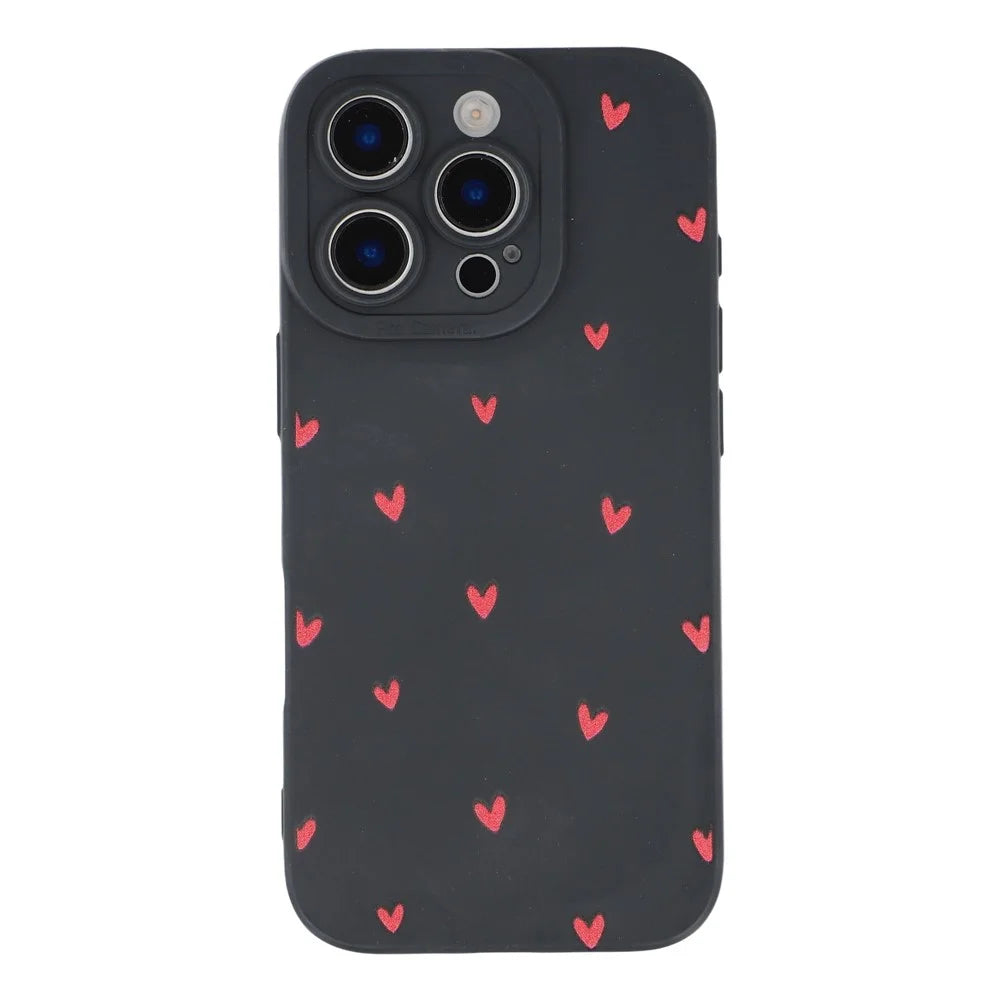 For iPhone 16 Pro Case Heart Pattern TPU Phone Back Cover - Black / Red Hearts - 3