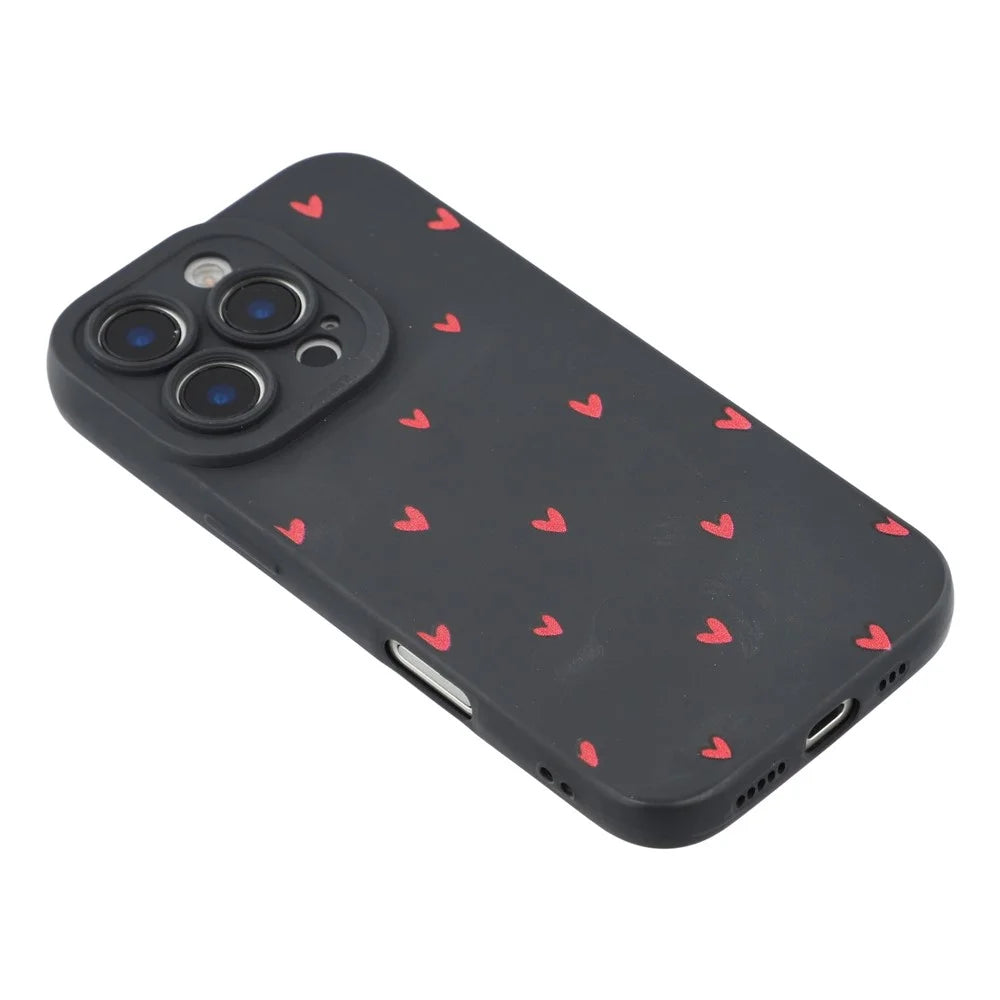 For iPhone 16 Pro Case Heart Pattern TPU Phone Back Cover - Black / Red Hearts - 4