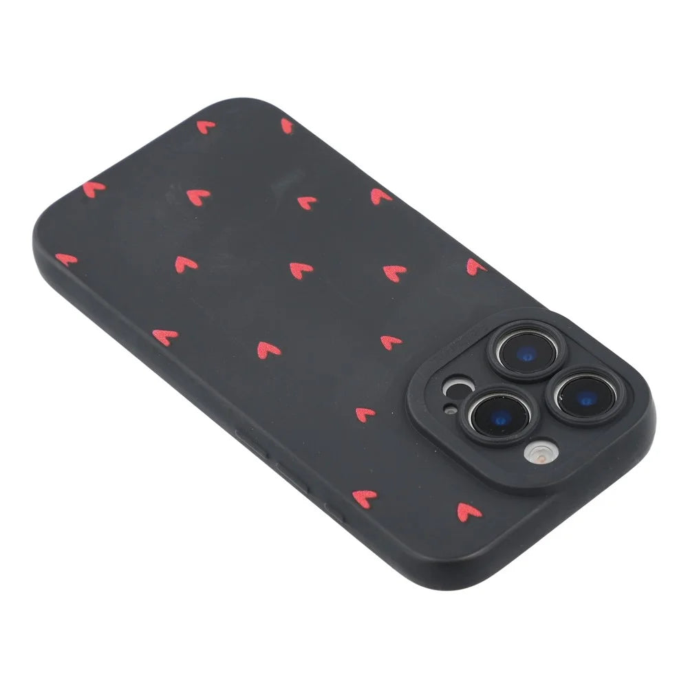 For iPhone 16 Pro Case Heart Pattern TPU Phone Back Cover - Black / Red Hearts - 5