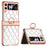 For Samsung Galaxy Z Flip3 5G Ring Kickstand Electroplating PU Leather Coated PC Case Imprinted Rhombus Grid Pattern Folding Phone Cover - White - 1