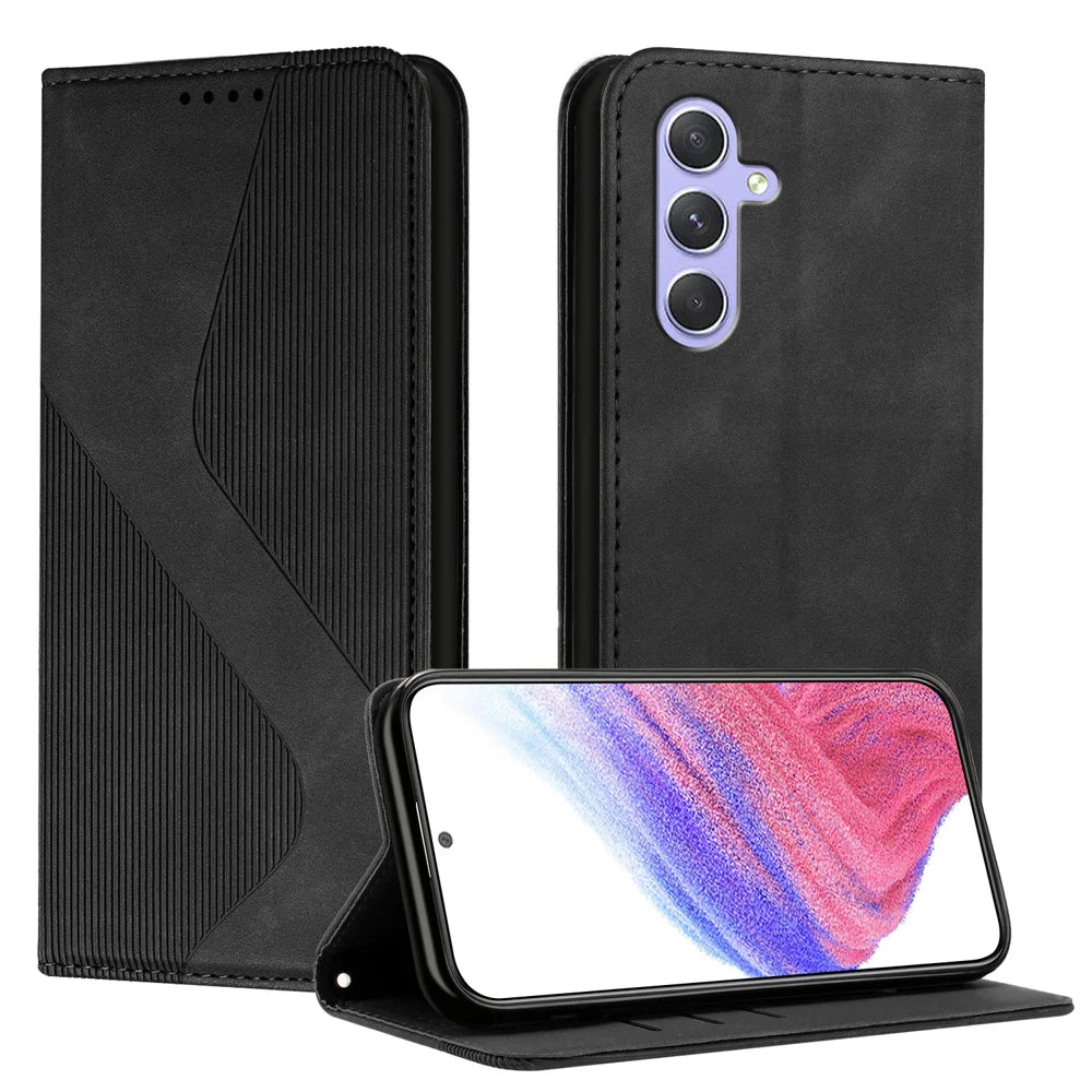 For Samsung Galaxy A55 5G Phone Cover Skin-touch Feel Leather Wallet Case with Stand - Black - 1