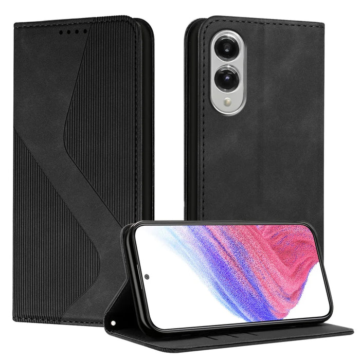 For Samsung Galaxy S25 Edge Phone Cover Skin-touch Feel Leather Wallet Case with Stand - Black - 1